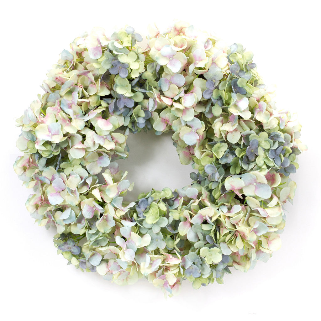 23" Green and White Artificial Hydrangea Wreath