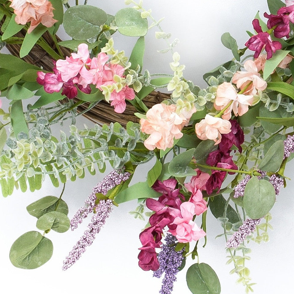 20" Pink and Green Artificial Mixed Assortment Wreath