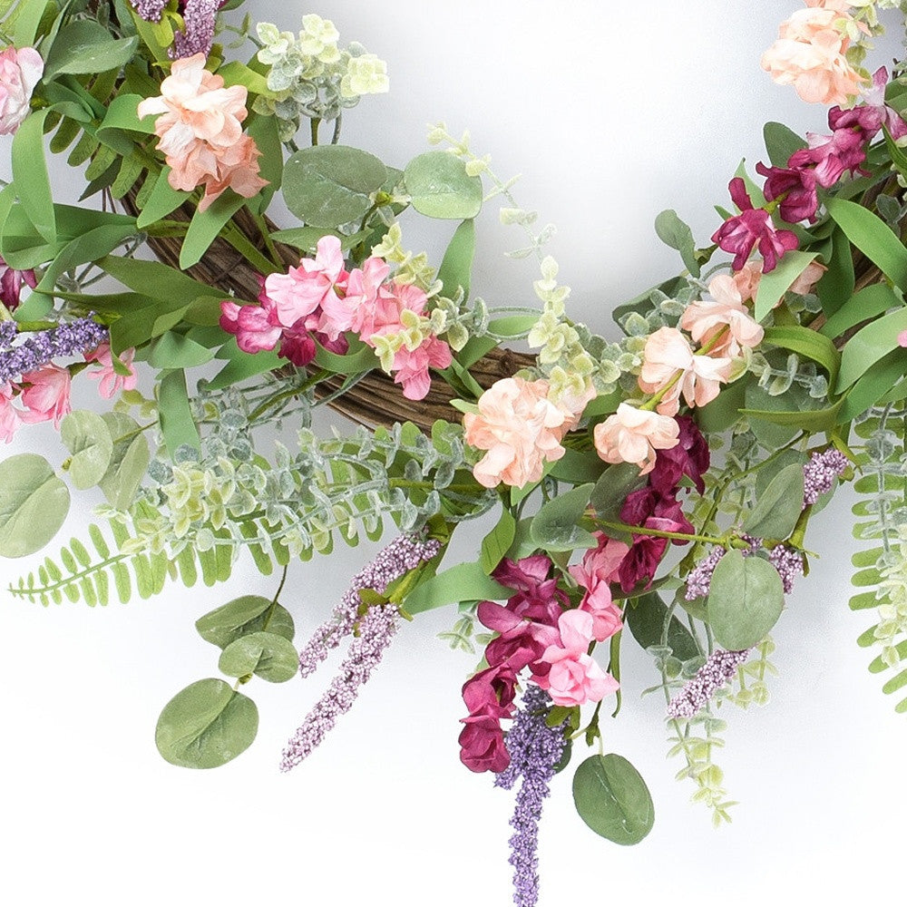 20" Pink and Green Artificial Mixed Assortment Wreath