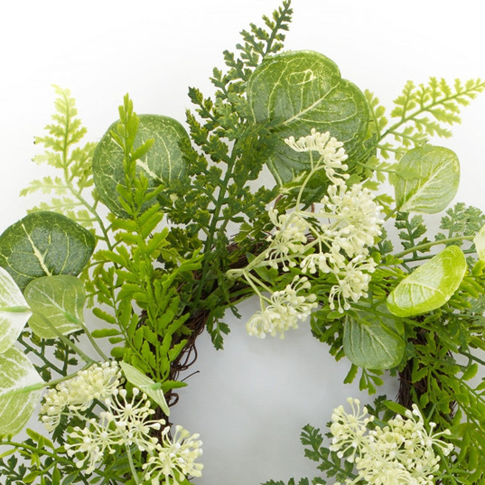 18" Green and White Artificial Mixed Assortment Wreath