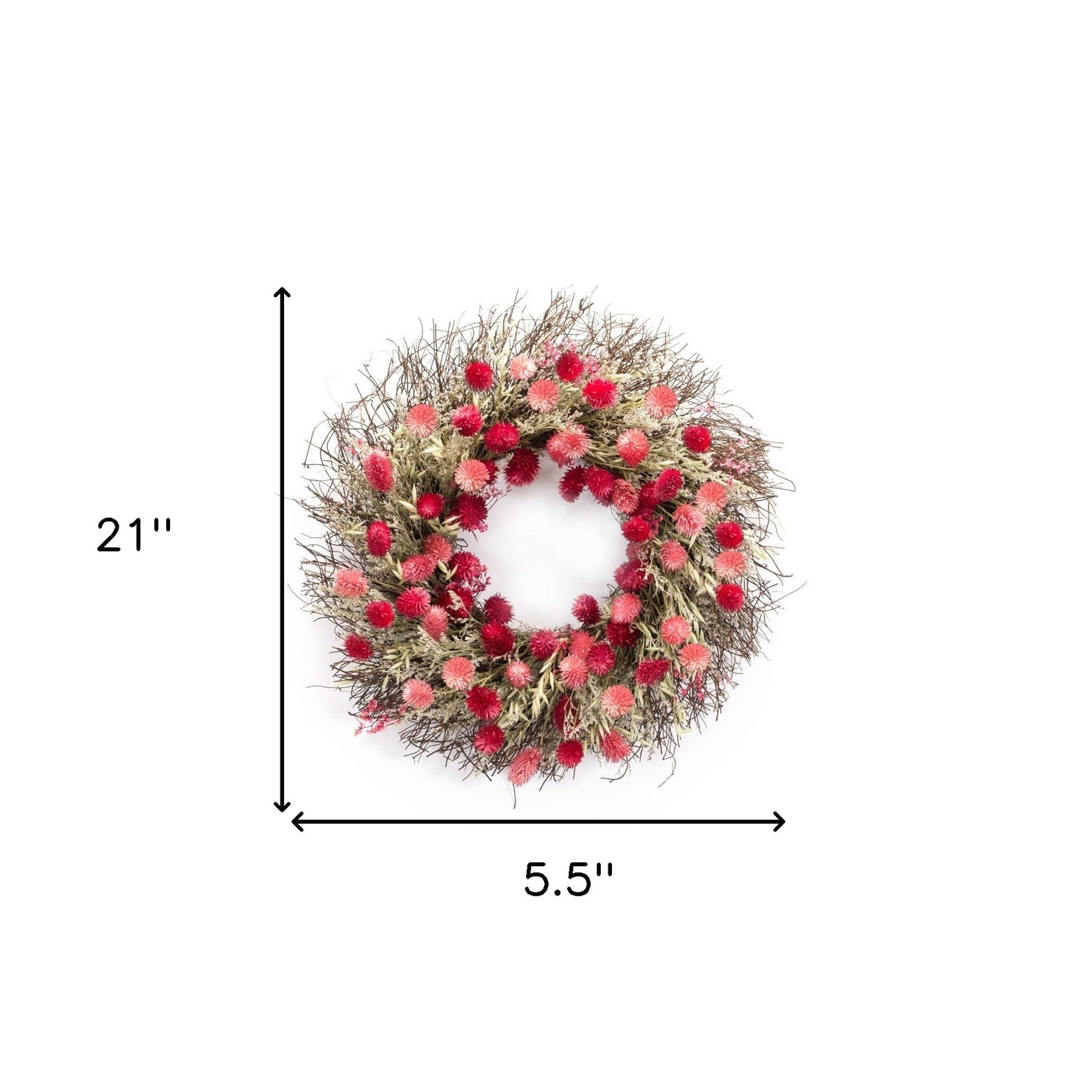 21" Pink and Green Artificial Twig Wreath