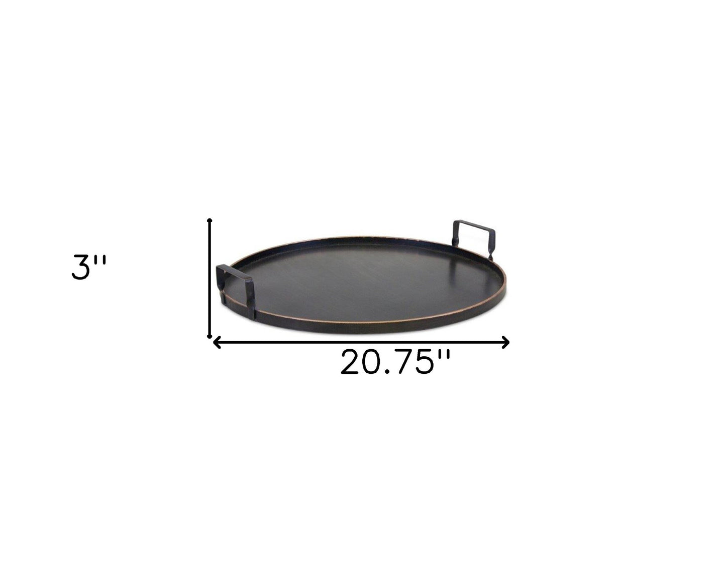 Set Of Two Black and Gold Round Metal Serving Tray With Handles