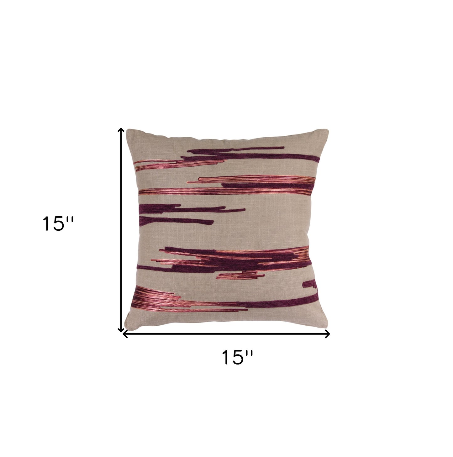 Set Of Two 15" Beige and Wine Striped Cotton Blend Throw Pillows With Sequins