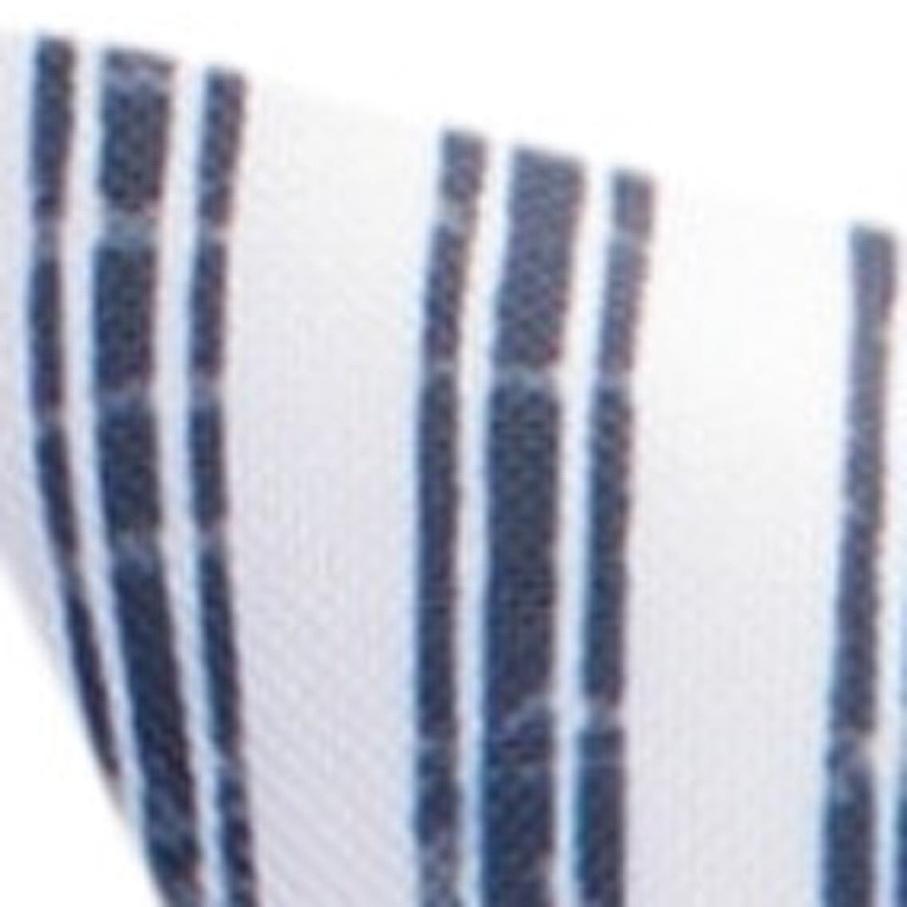 17" Blue and White Striped Zippered Polyester Blend Throw Pillow