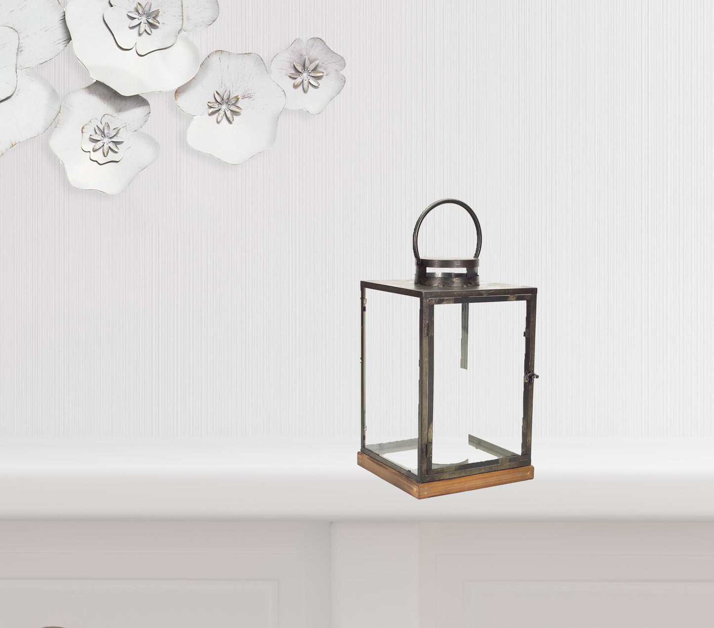 Set Of Three Gray Flameless Floor Lantern Candle Holder