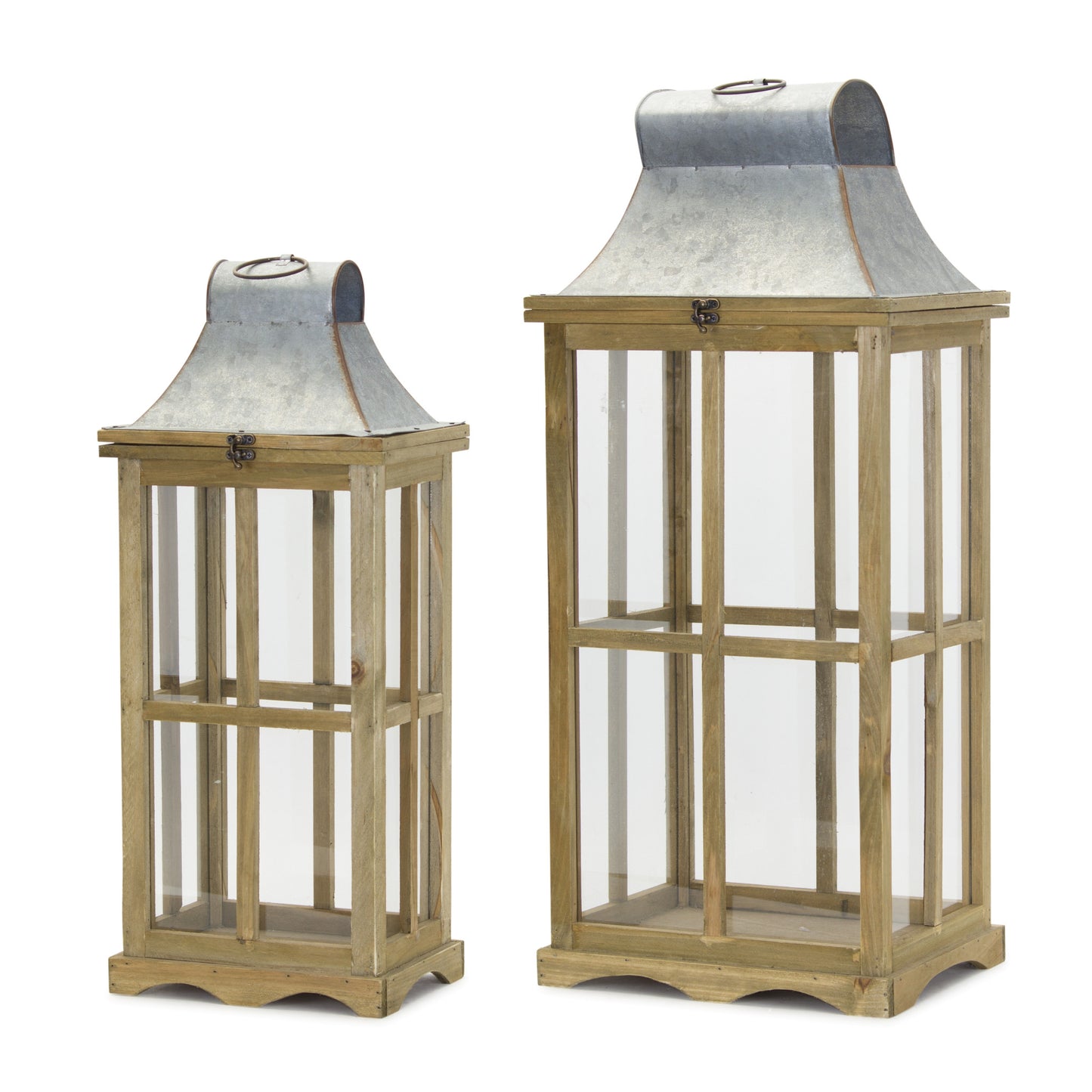 Set Of Two Brown Flameless Floor Lantern Candle Holder