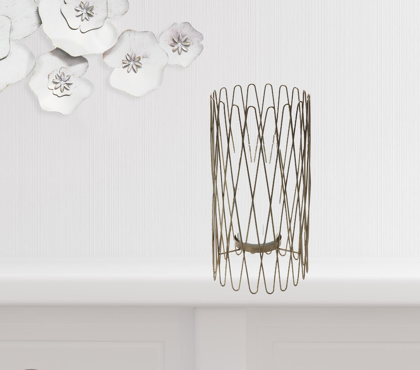 14" Gold Flameless Floor Hurricane Candle Holder