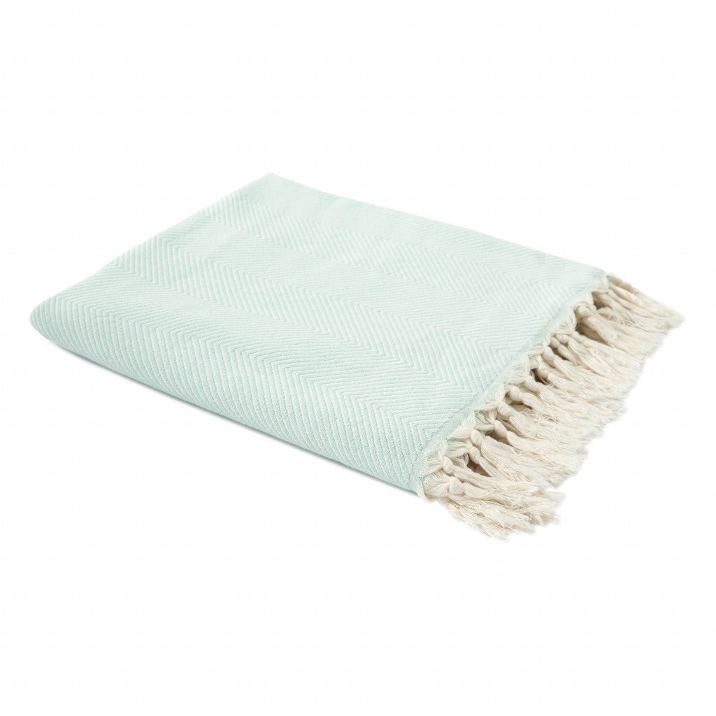 Gray Woven Cotton Herringbone Throw Blanket