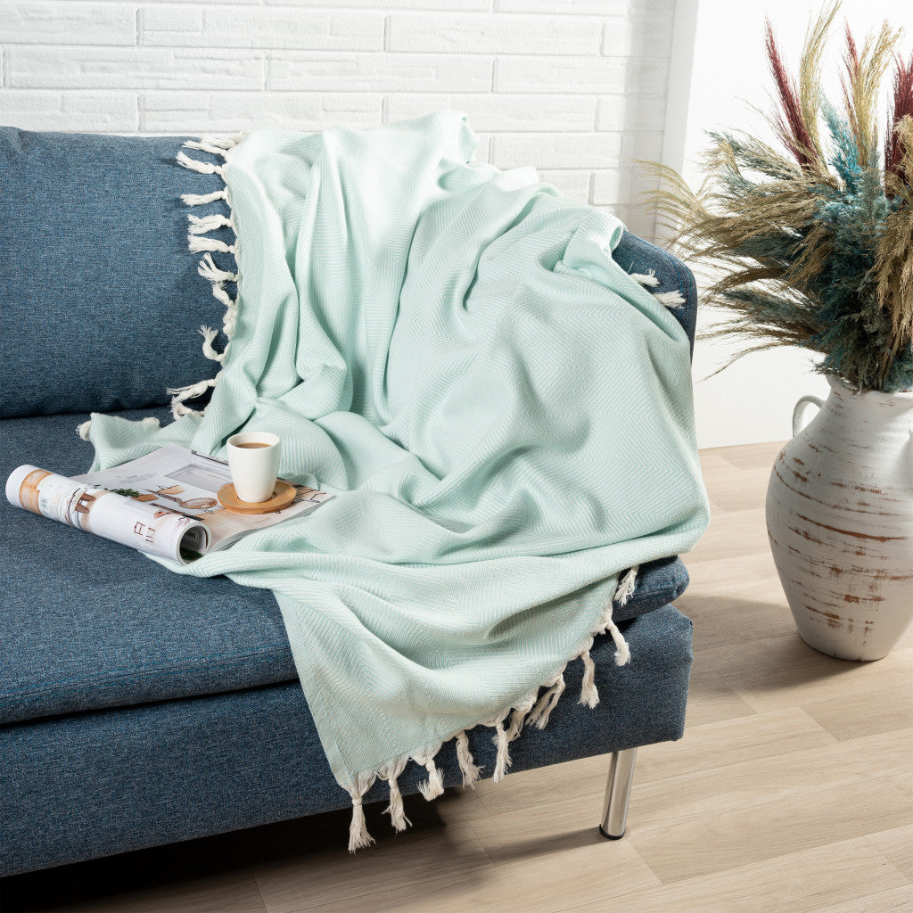 Gray Woven Cotton Herringbone Throw Blanket