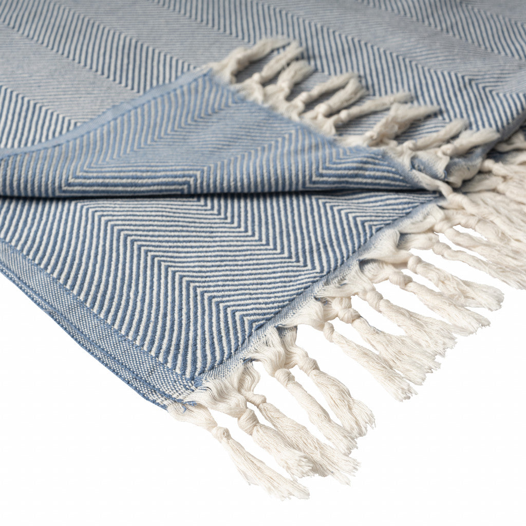 Gray Woven Cotton Herringbone Throw Blanket