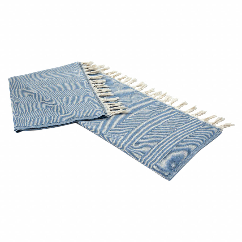 Gray Woven Cotton Herringbone Throw Blanket