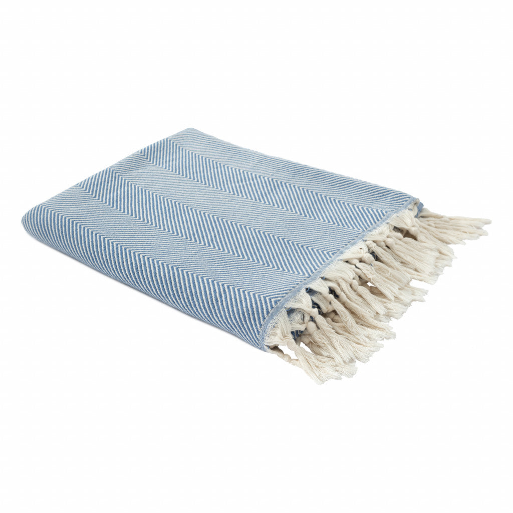 Gray Woven Cotton Herringbone Throw Blanket