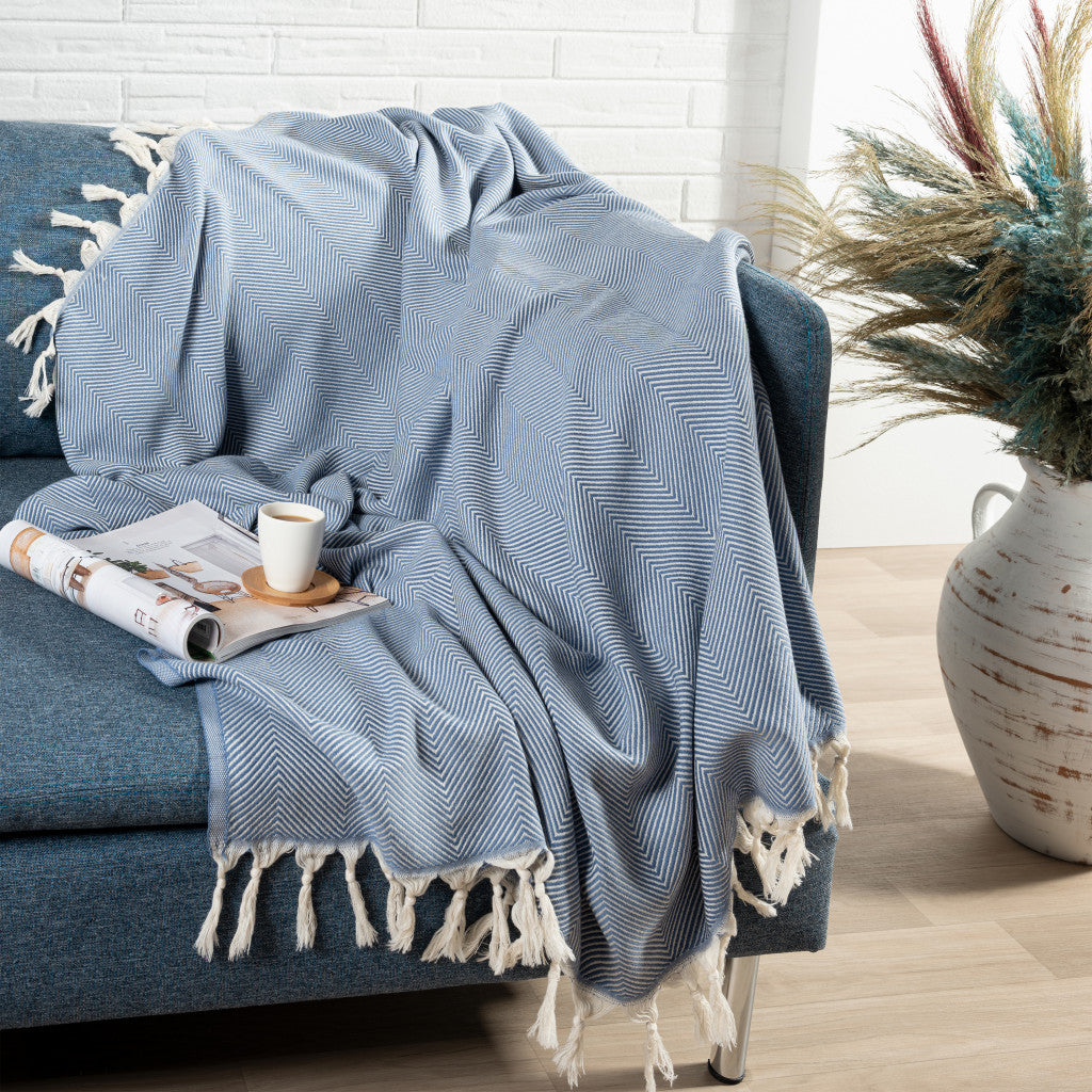 Gray Woven Cotton Herringbone Throw Blanket