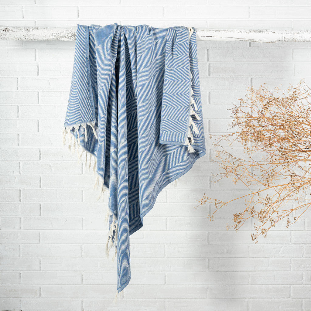 Gray Woven Cotton Herringbone Throw Blanket