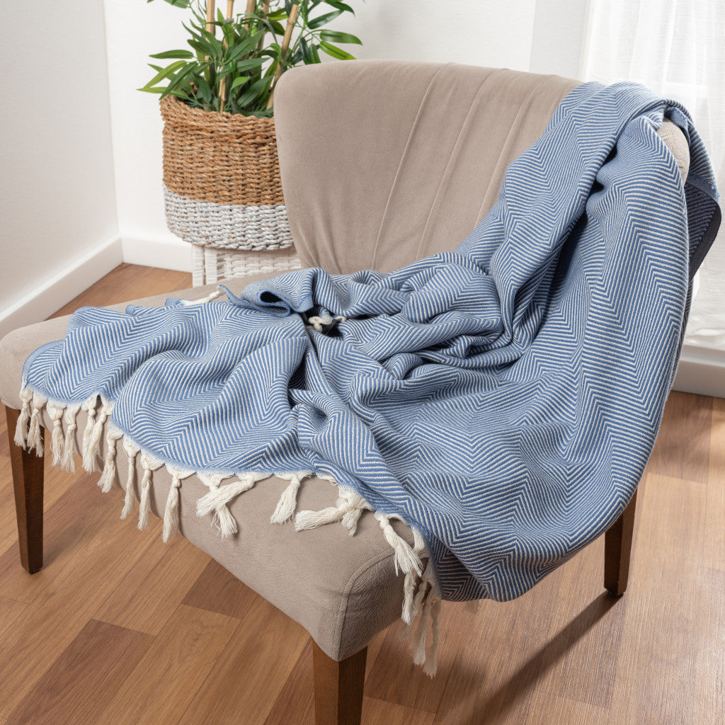 Gray Woven Cotton Herringbone Throw Blanket