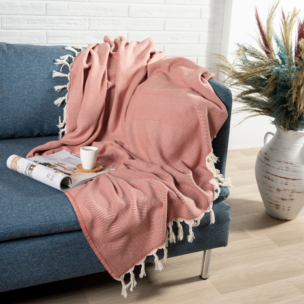 Gray Woven Cotton Herringbone Throw Blanket