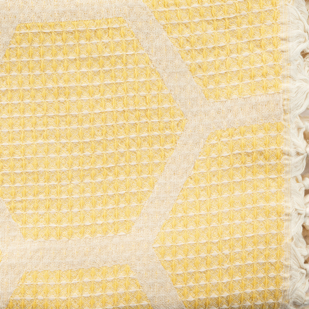 Blue and Off White Woven Cotton Geometric Throw Blanket