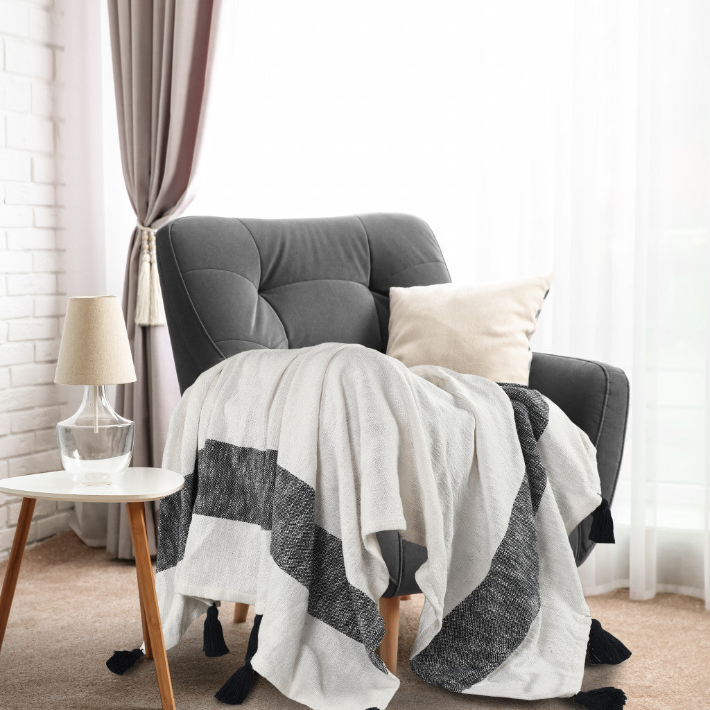 Orange Woven Cotton Striped Throw Blanket