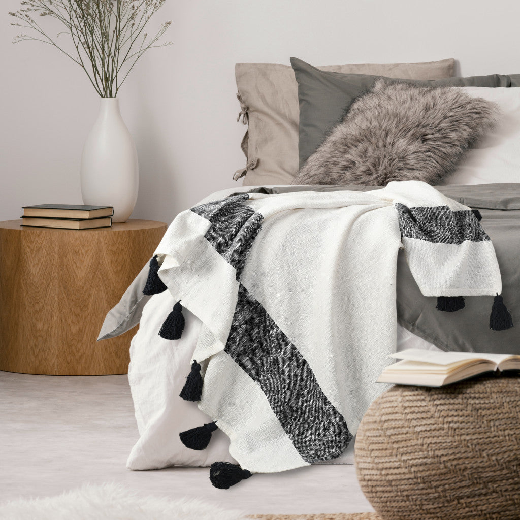 Orange Woven Cotton Striped Throw Blanket