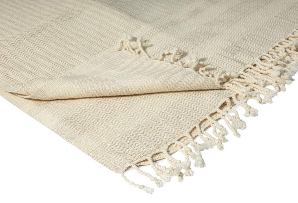 Blue and White Woven Cotton Striped Throw Blanket