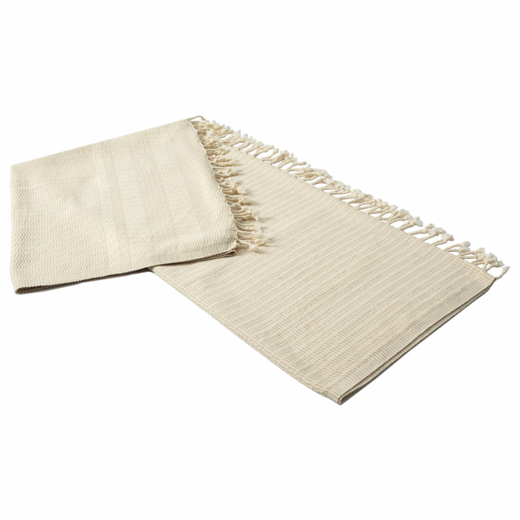 Blue and White Woven Cotton Striped Throw Blanket