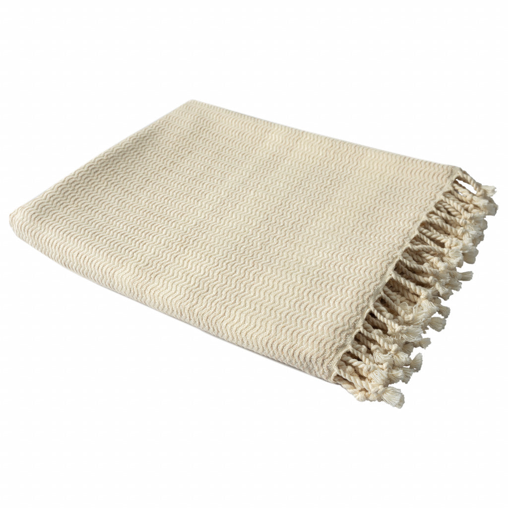 Blue and White Woven Cotton Striped Throw Blanket