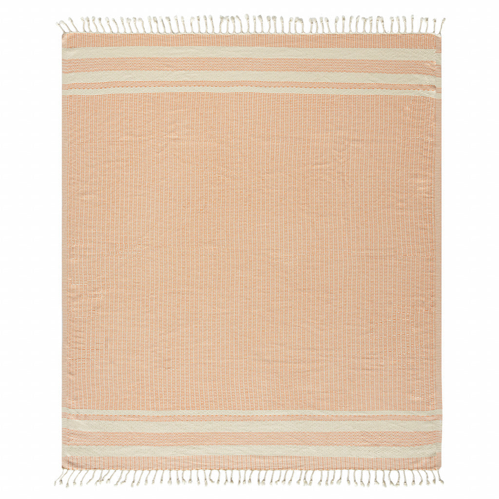 Blue and White Woven Cotton Striped Throw Blanket