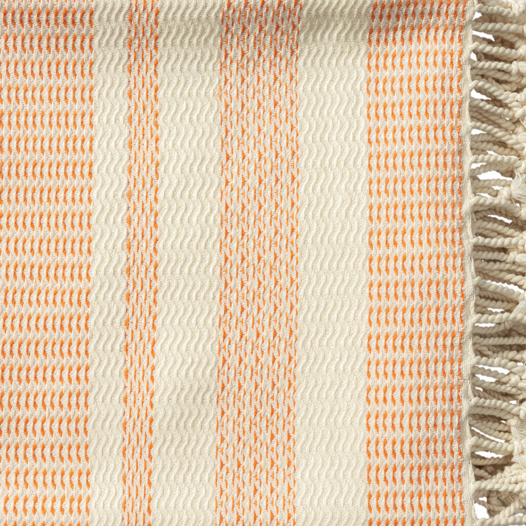 Blue and White Woven Cotton Striped Throw Blanket