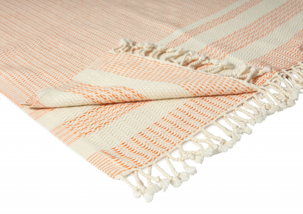 Blue and White Woven Cotton Striped Throw Blanket