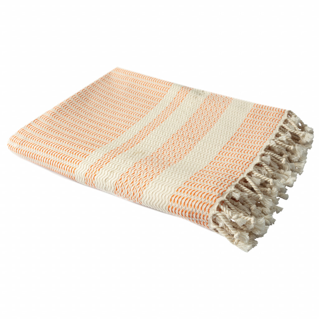 Blue and White Woven Cotton Striped Throw Blanket