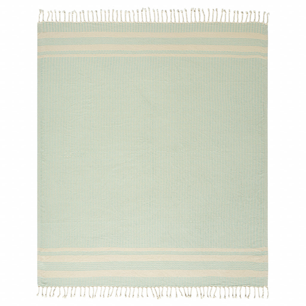 Blue and White Woven Cotton Striped Throw Blanket