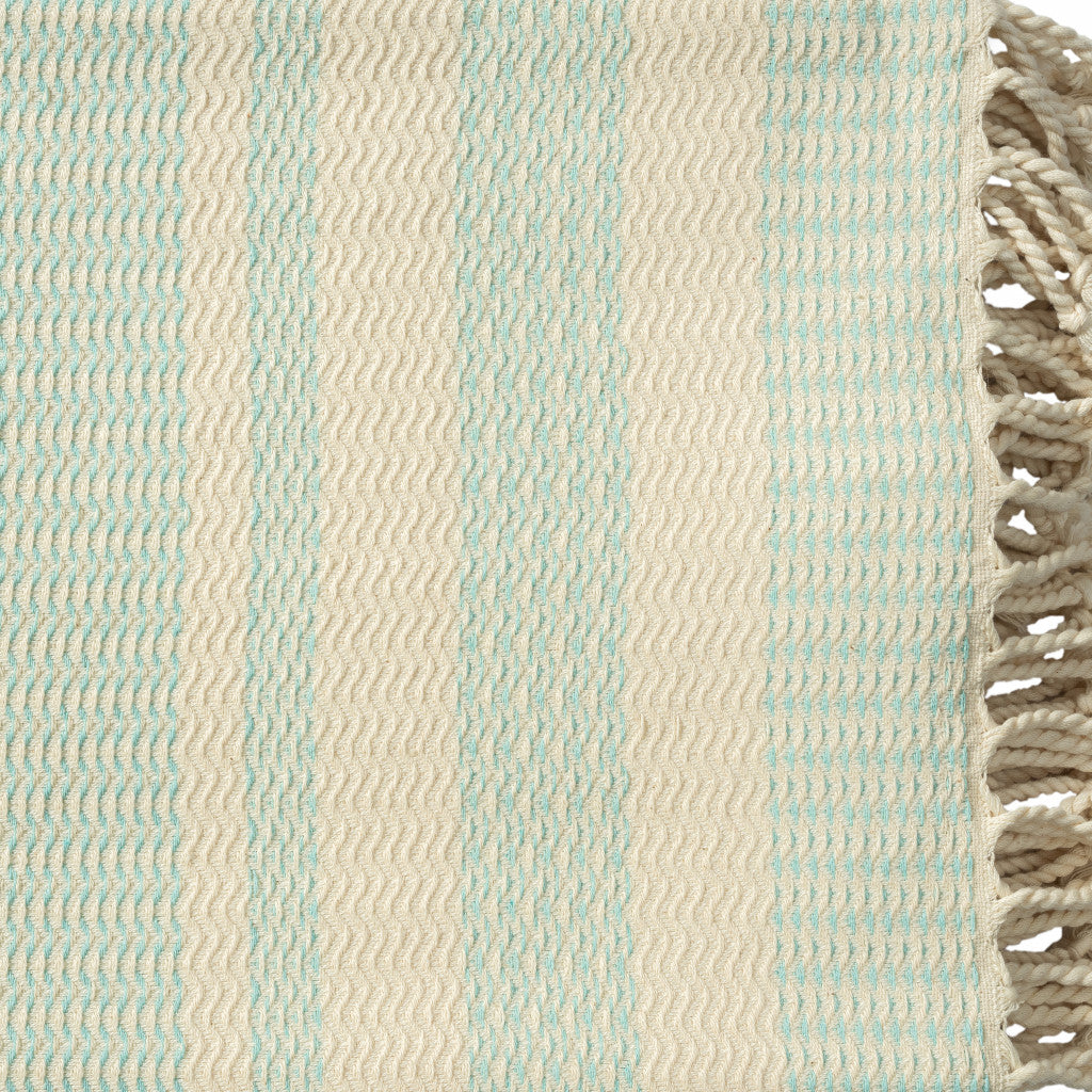 Blue and White Woven Cotton Striped Throw Blanket