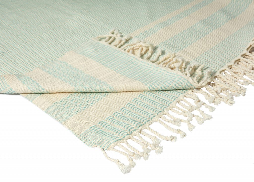 Blue and White Woven Cotton Striped Throw Blanket