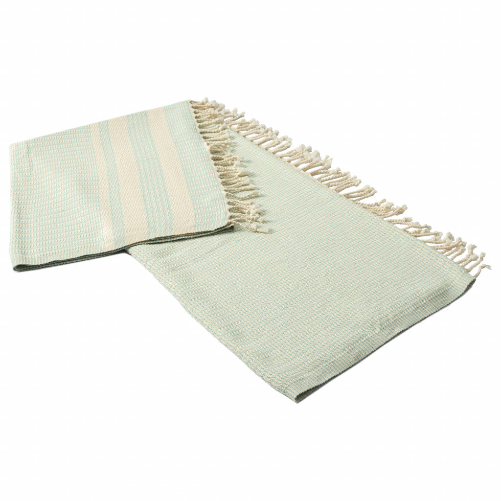 Blue and White Woven Cotton Striped Throw Blanket