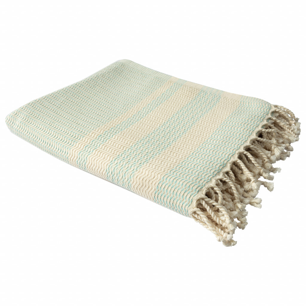 Blue and White Woven Cotton Striped Throw Blanket