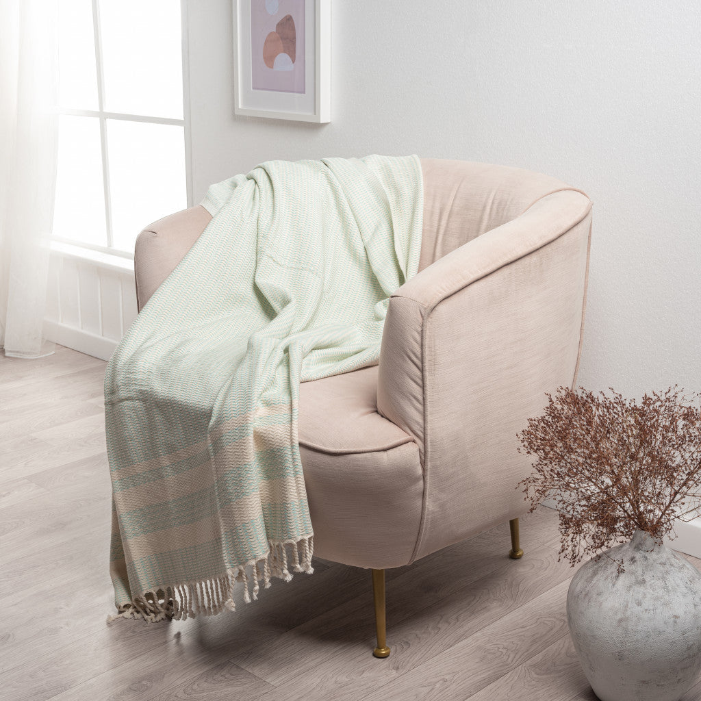 Blue and White Woven Cotton Striped Throw Blanket