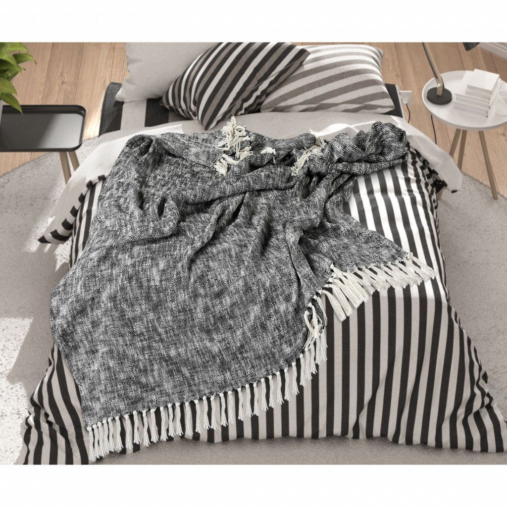 Blue and White Woven Cotton Solid Color Throw Blanket