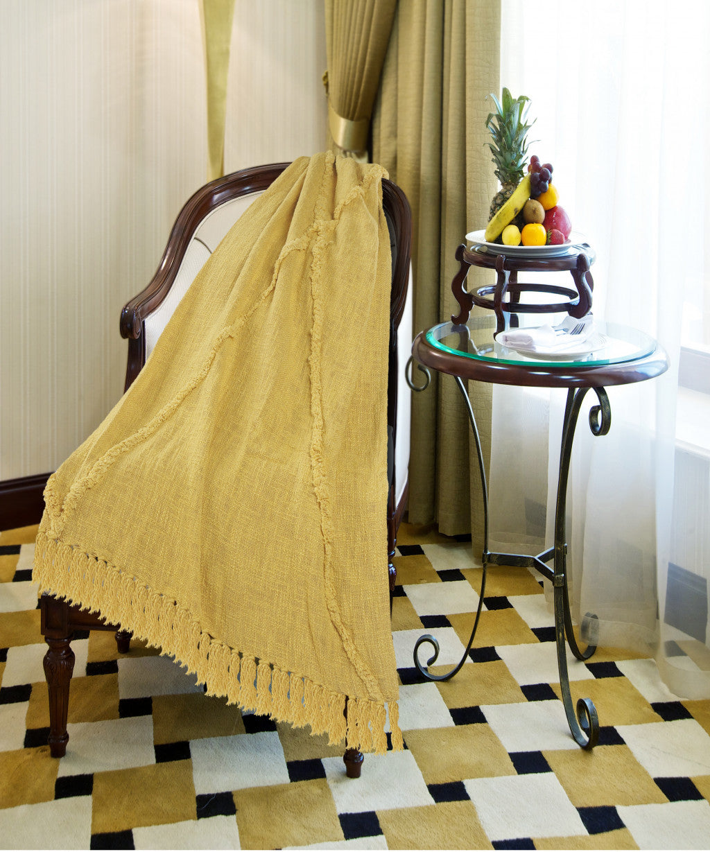 Orange Woven Cotton Solid Color Throw Blanket
