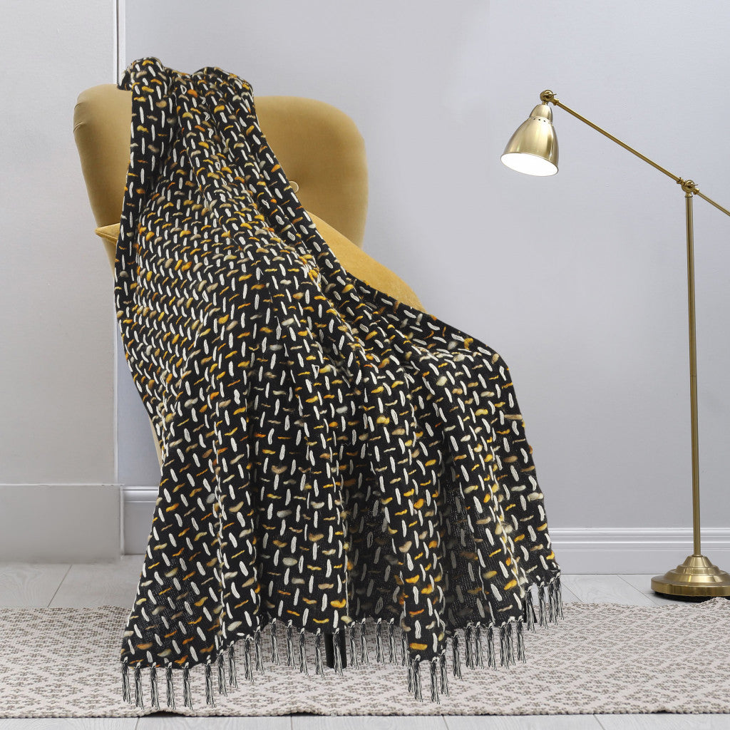 Black and Gold Woven Cotton Geometric Throw Blanket