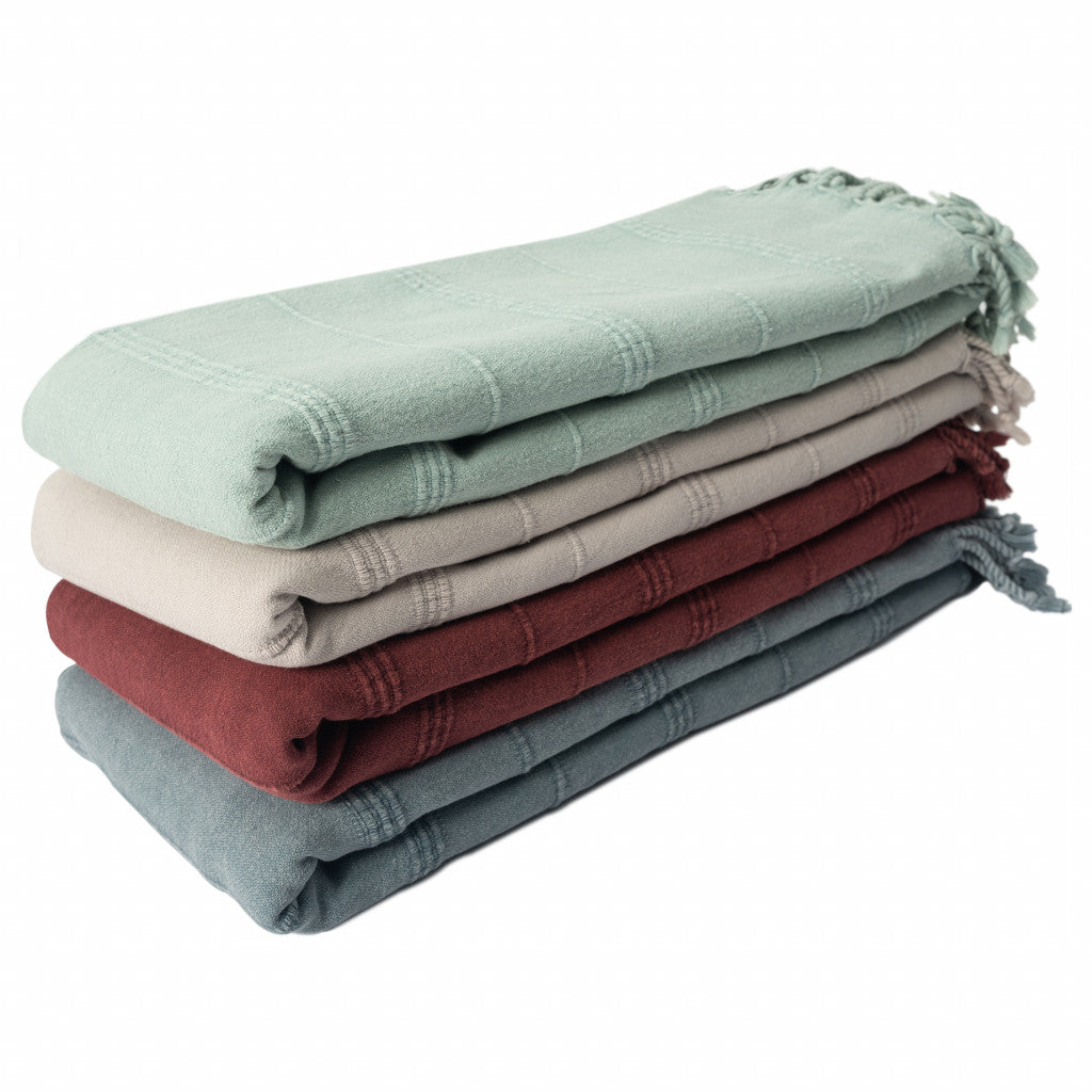 Green Woven Cotton Striped Throw Blanket