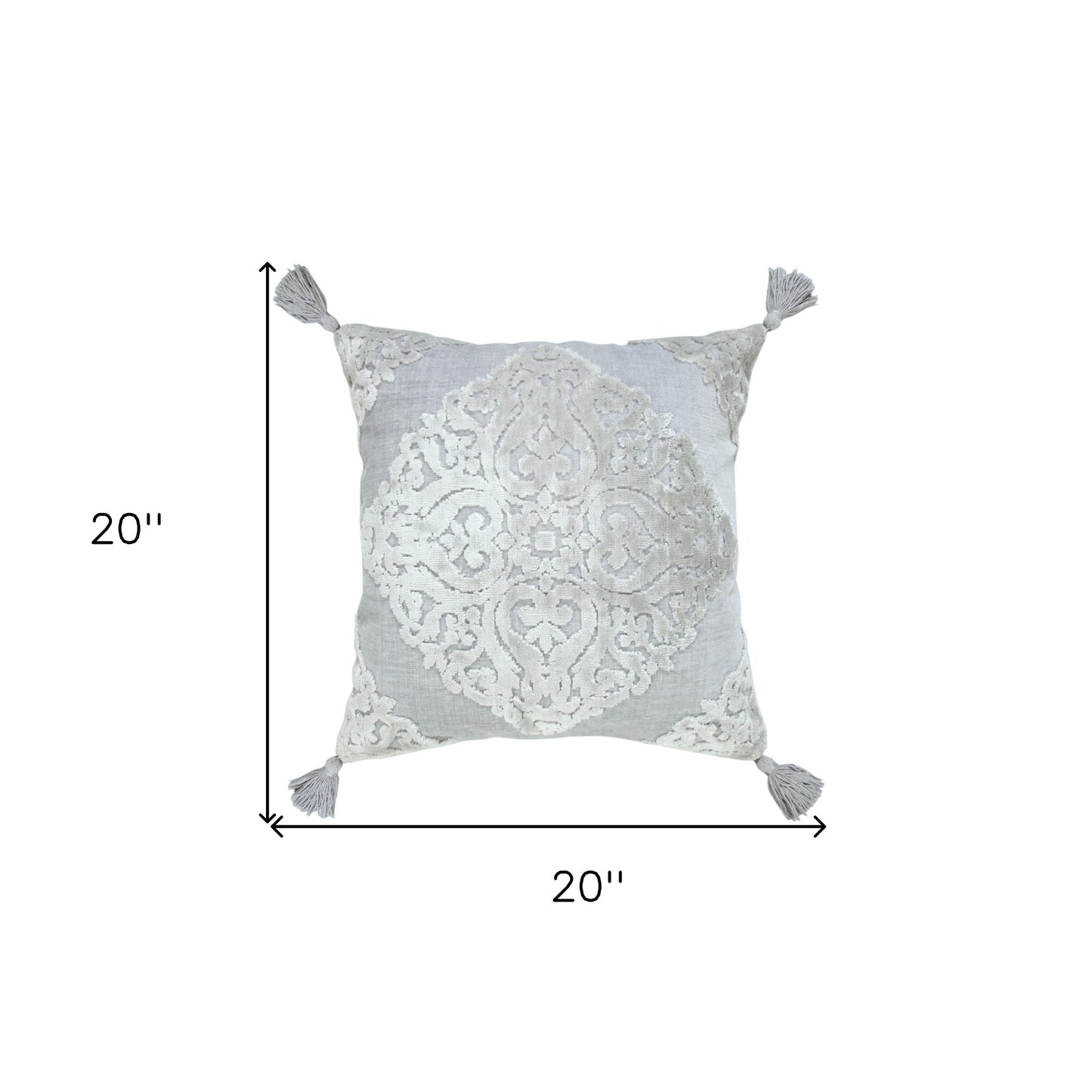 20" X 20" Silver Gray And Light Gray Viscose Zippered Pillow