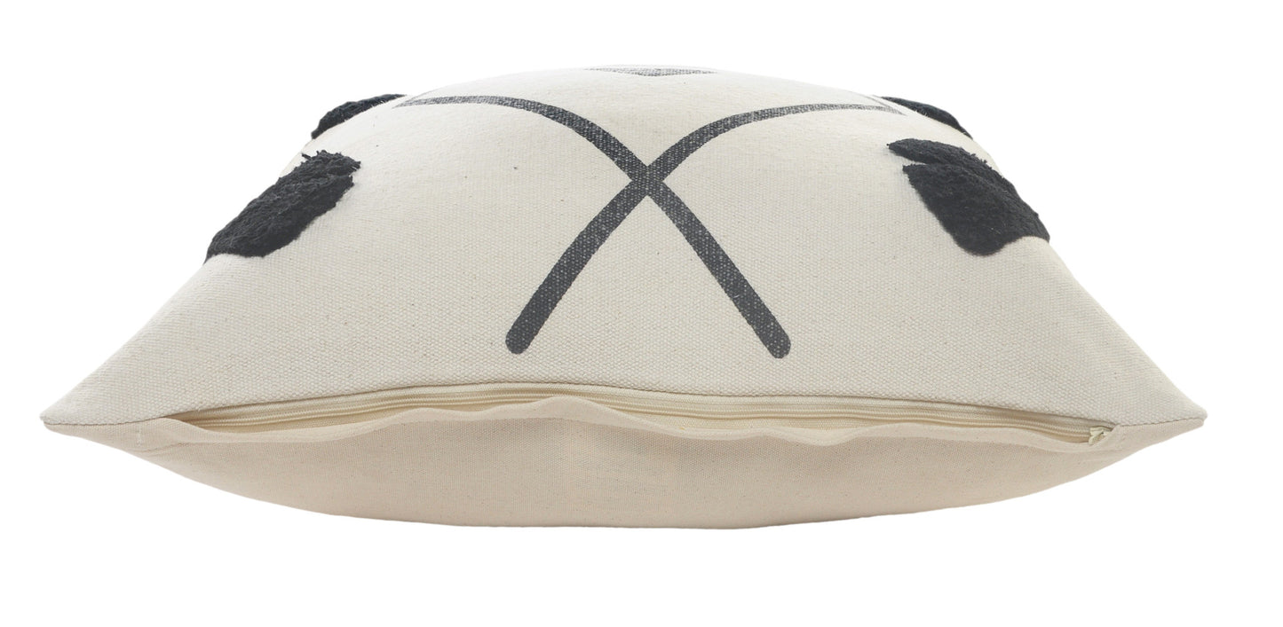 20" X 20" Cream Black And Gray 100% Cotton Geometric Zippered Pillow