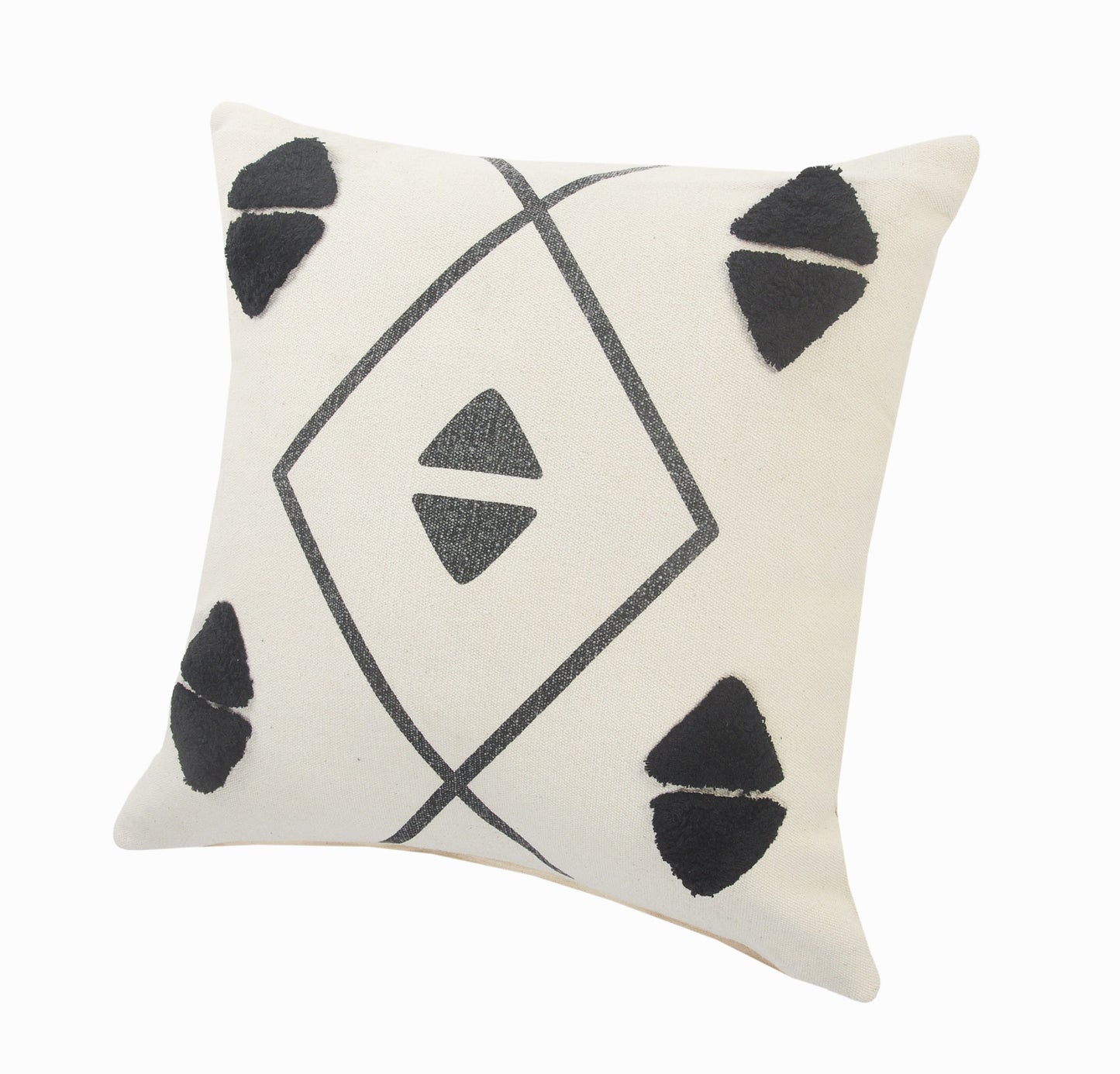 20" X 20" Cream Black And Gray 100% Cotton Geometric Zippered Pillow