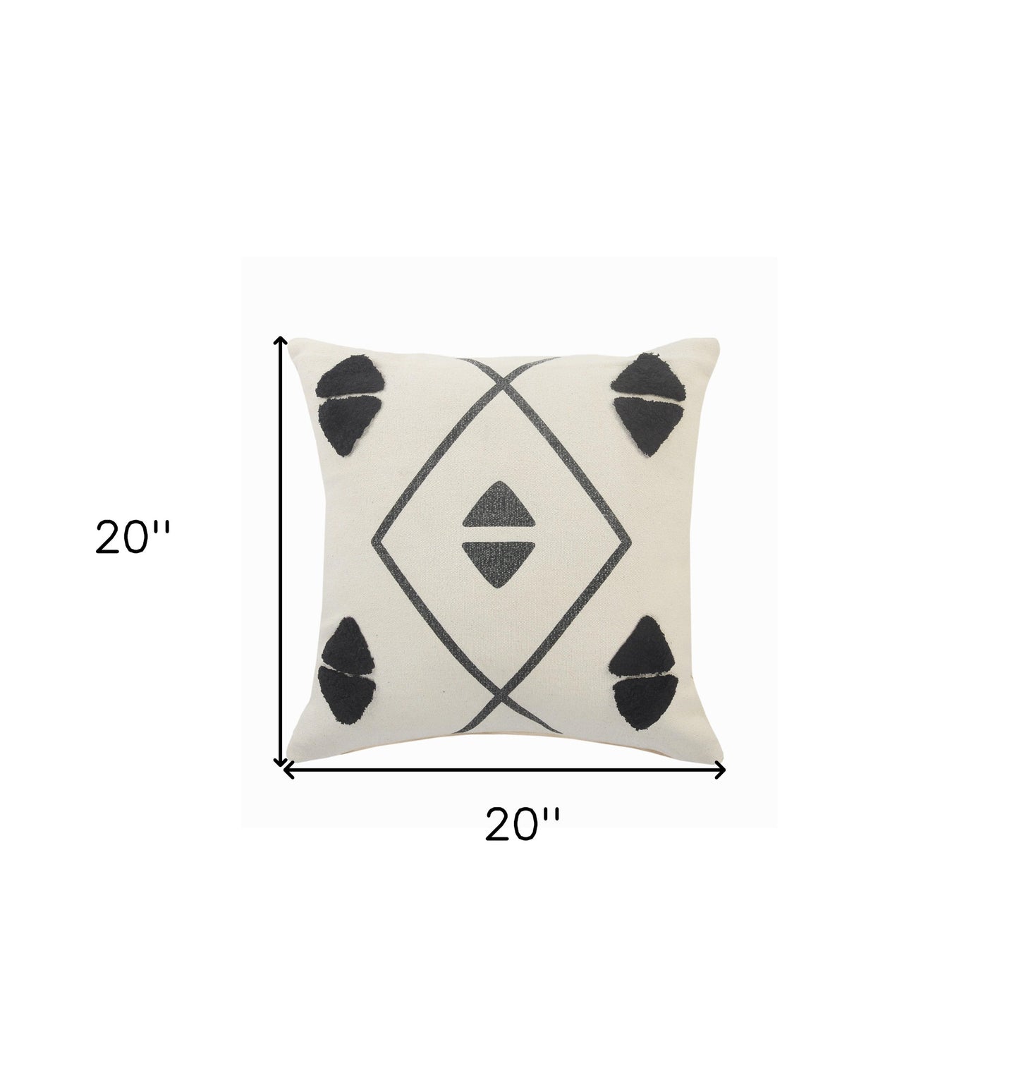20" X 20" Cream Black And Gray 100% Cotton Geometric Zippered Pillow