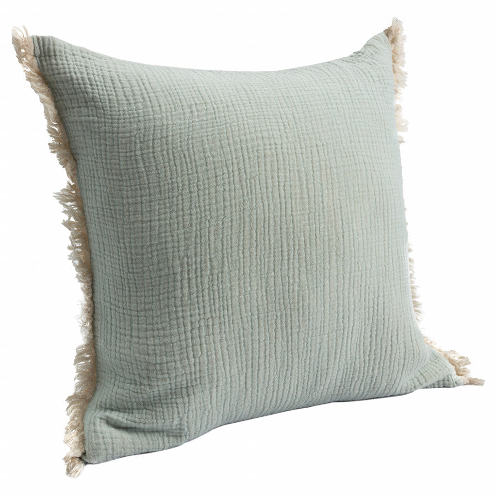 20" X 20" Blue Gray And Cream 100% Cotton Zippered Pillow