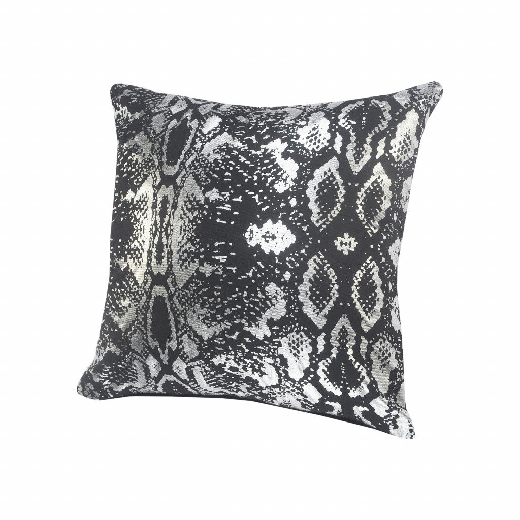 20" X 20" White And Silver 100% Cotton Animal Print Zippered Pillow