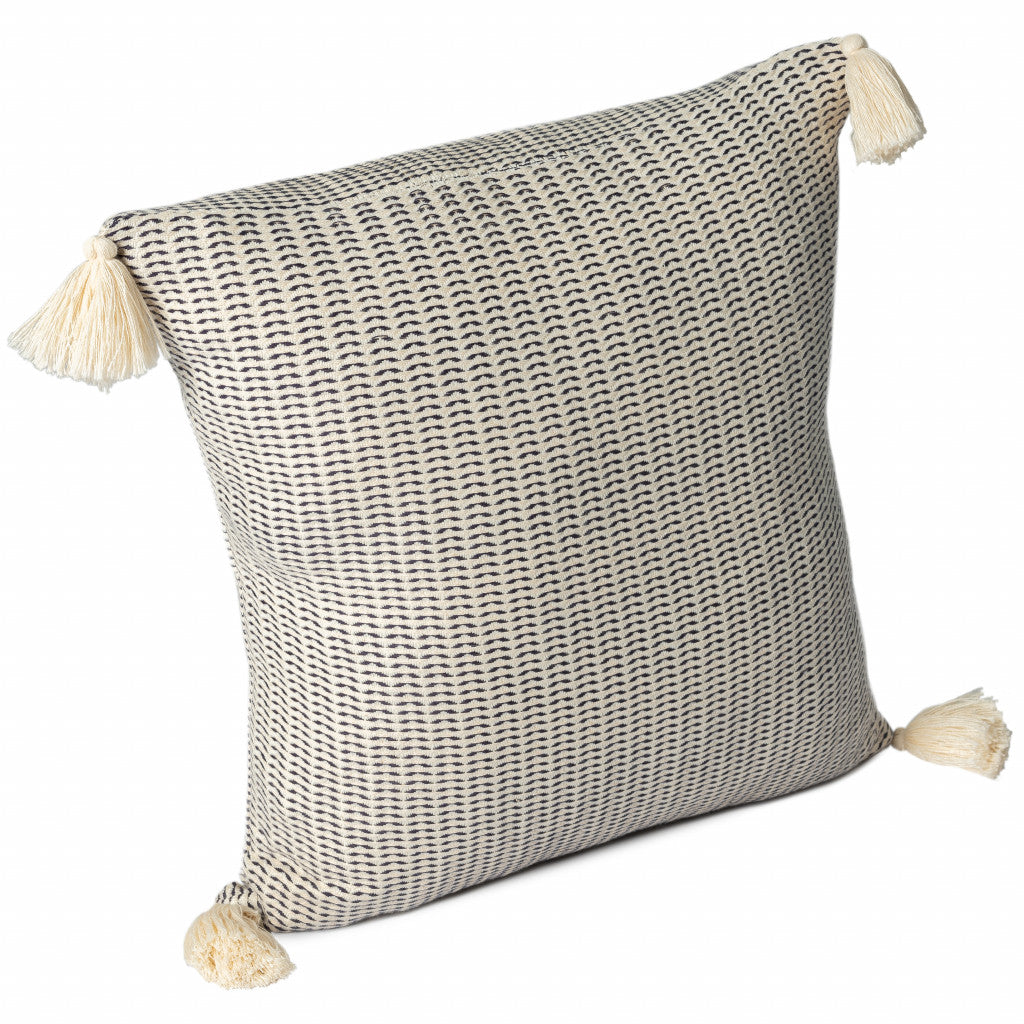 18" X 18" Beige And Ivory 100% Cotton Striped Zippered Pillow