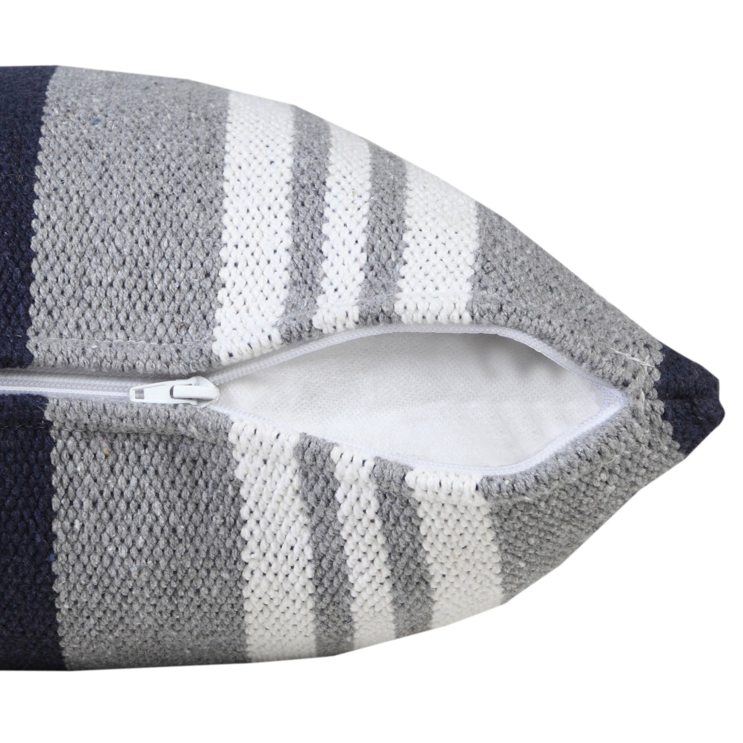 14" X 36" Navy Gray And White 100% Cotton Coastal Zippered Pillow