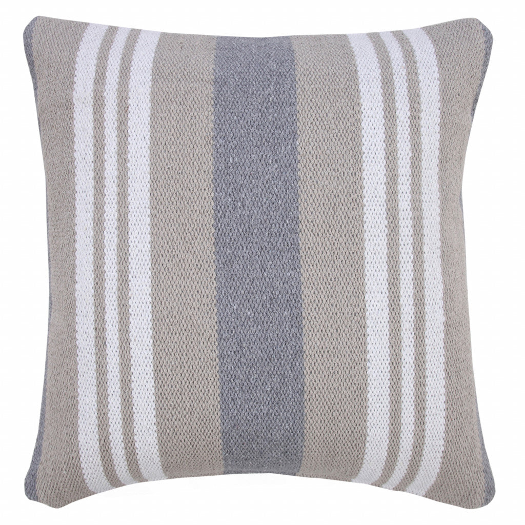 14" X 36" Navy Gray And White 100% Cotton Coastal Zippered Pillow