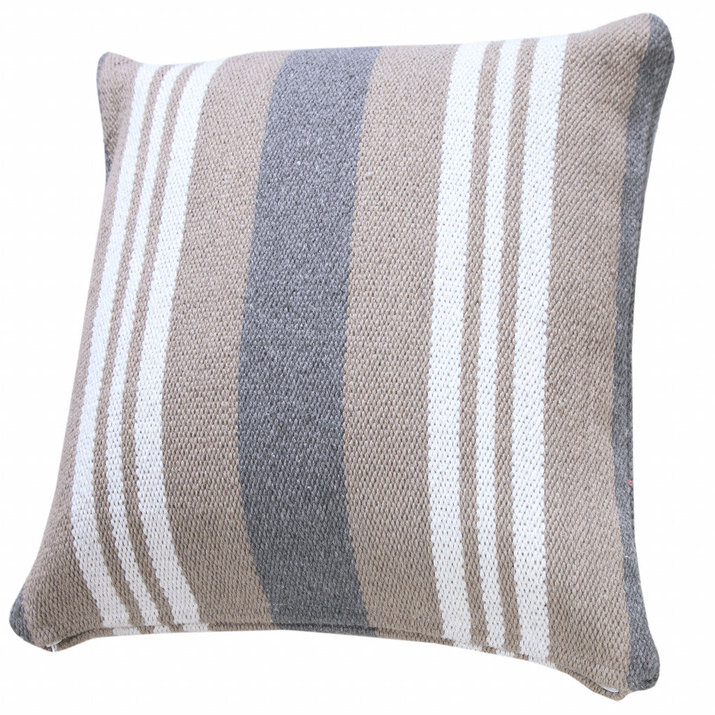 14" X 36" Navy Gray And White 100% Cotton Coastal Zippered Pillow